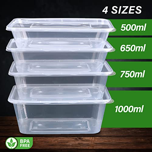 750ml - Food storage containers - Plastic container with lids - Microwave, Freezer & Dishwasher Safe - Ideal for meal prep & takeaway tubs - Pack of 10