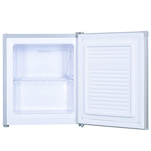 Cookology MFZ32SL 32 Litre Capacity Small Table Top Mini Freezer, with Adjustable Temperature control and Legs, Removable Wire Shelf and a 4 Star Freezer Rating - In Silver