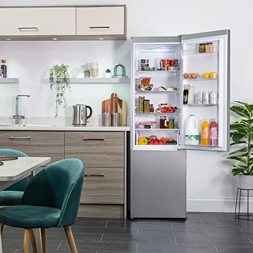 Russell Hobbs RH180FFFF55S Freestanding Frost Free Fridge Freezer with Adjustable Thermostat & Feet, 70/30 279L 180cm High, LED Light, 2 Year Guarantee, Silver