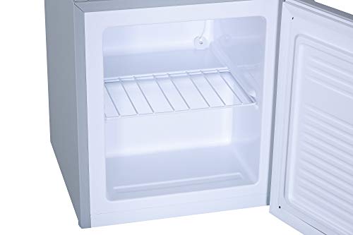 Cookology MFZ32SL 32 Litre Capacity Small Table Top Mini Freezer, with Adjustable Temperature control and Legs, Removable Wire Shelf and a 4 Star Freezer Rating - In Silver