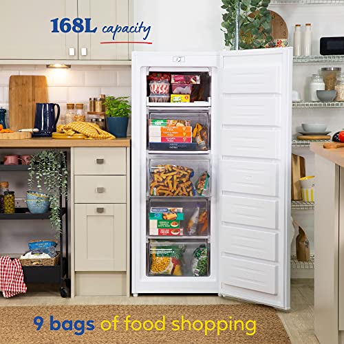 Russell Hobbs RH55FZ143 168 Litre White Freestanding Upright Freezer with 5 Drawers, 143 cm Tall & 55 cm Wide, Adjustable Thermostat & 40 Decibel Noise Level, 2 Year Warranty upon Registration