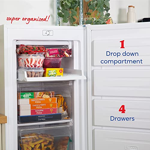 Russell Hobbs RH55FZ143 168 Litre White Freestanding Upright Freezer with 5 Drawers, 143 cm Tall & 55 cm Wide, Adjustable Thermostat & 40 Decibel Noise Level, 2 Year Warranty upon Registration