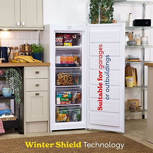 Russell Hobbs RH55FZ143 168 Litre White Freestanding Upright Freezer with 5 Drawers, 143 cm Tall & 55 cm Wide, Adjustable Thermostat & 40 Decibel Noise Level, 2 Year Warranty upon Registration