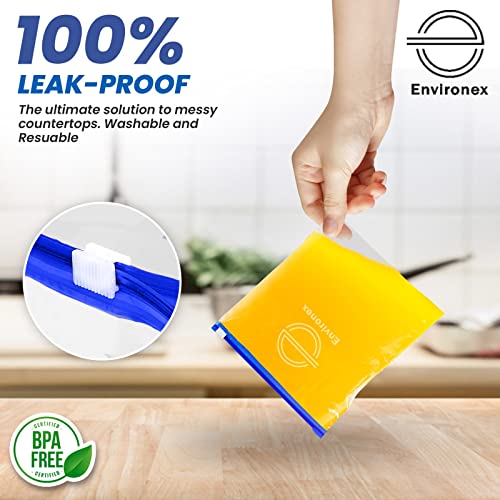ENVIRONEX 40pcs Slider Freezer Bags Quart Size (1L) - Reusable Ziplock Bags for Food Storage, Snacks, Fruits, Veggies - Airtight, Expandable Bottom - BPA Free