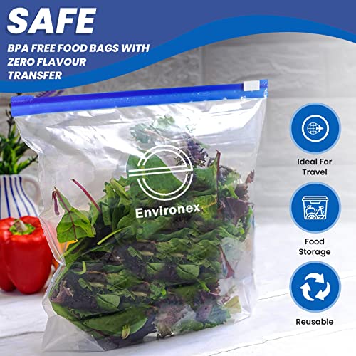 ENVIRONEX 40pcs Slider Freezer Bags Quart Size (1L) - Reusable Ziplock Bags for Food Storage, Snacks, Fruits, Veggies - Airtight, Expandable Bottom - BPA Free