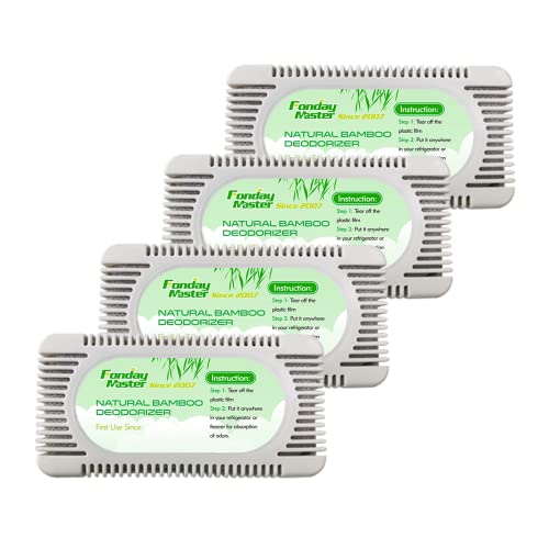 Fonday Refrigerator Deodorizer, Odor Eliminator for Fridges, Freezers, Coolers & LunchBoxes, Bamboo Activated Charcoal Fridge Deodorizer, More Effective Than Baking Soda (Fridge Deodorizer 4Packs)