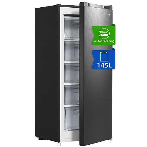 CHiQ Freestanding Upright Freezer with 145L Capacity, E, 5 Levels, Fast Freezing, Adjustable Thermostat, Silent, Reversible Doors, Black, 2023 New