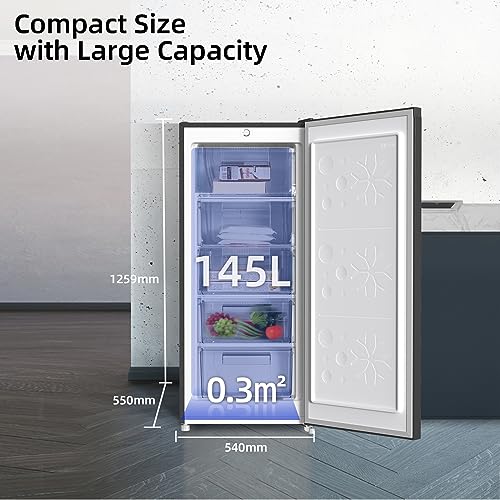 CHiQ Freestanding Upright Freezer with 145L Capacity, E, 5 Levels, Fast Freezing, Adjustable Thermostat, Silent, Reversible Doors, Black, 2023 New