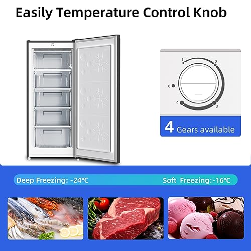 CHiQ Freestanding Upright Freezer with 145L Capacity, E, 5 Levels, Fast Freezing, Adjustable Thermostat, Silent, Reversible Doors, Black, 2023 New