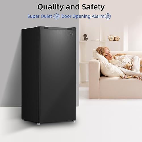 CHiQ Freestanding Upright Freezer with 145L Capacity, E, 5 Levels, Fast Freezing, Adjustable Thermostat, Silent, Reversible Doors, Black, 2023 New