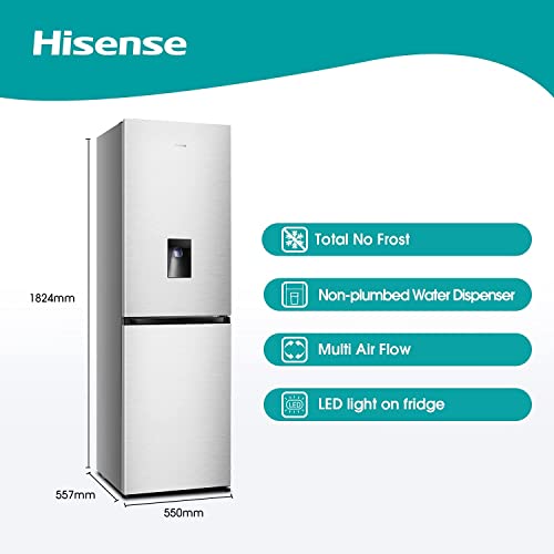 Hisense RB327N4WC1 55cm Freestanding 50/50 Fridge Freezer - 251 litre capacity - Total No Frost - Non-plumbed Water Dispenser - Silver - F Rated