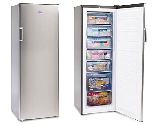 Iceking 170x60cm 242 Litre Tall Freezer with 7 Freezer Compartments, Adjustable Thermostat and Feet- 2 Year Guarantee (Silver)