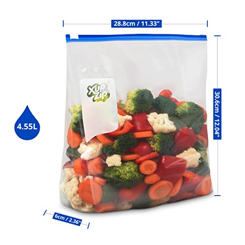 Premium Food Storage Freezer Bags by XupZip™ | Stand Up Smart Zip Slider, Reusable, Heavy-Duty Plastic | Airtight and Leakproof Smart Zip Seal | BPA Free… (One Gallon / 4.55L - 15 Bags)