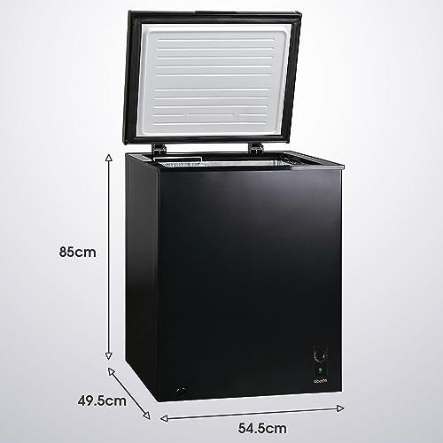 Abode ACF99B Freestanding Black Chest Freezer 99L with Removable Wire Basket & Counter Balance Lid, Adjustable Thermostat, Suitable for Garages & Outbuildings