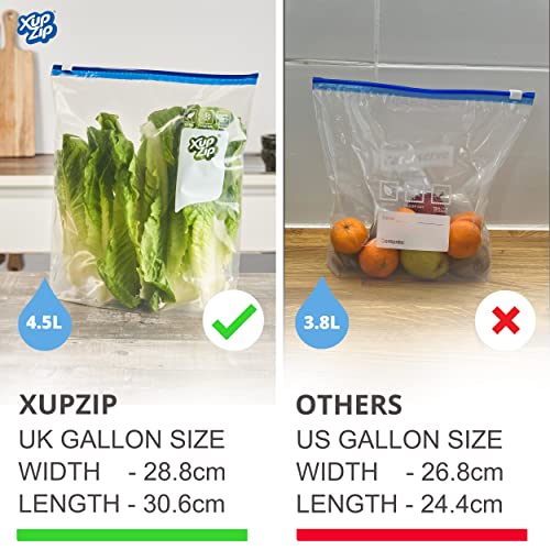Premium Food Storage Freezer Bags by XupZip™ | Stand Up Smart Zip Slider, Reusable, Heavy-Duty Plastic | Airtight and Leakproof Smart Zip Seal | BPA Free… (One Gallon / 4.55L - 15 Bags)