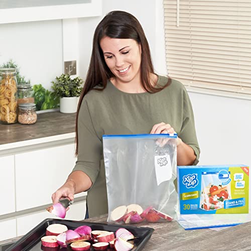 Premium Food Storage Freezer Bags by XupZip™ | Stand Up Smart Zip Slider, Reusable, Heavy-Duty Plastic | Airtight and Leakproof Smart Zip Seal | BPA Free… (One Gallon / 4.55L - 15 Bags)