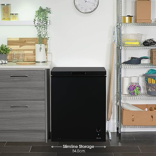 Abode ACF99B Freestanding Black Chest Freezer 99L with Removable Wire Basket & Counter Balance Lid, Adjustable Thermostat, Suitable for Garages & Outbuildings