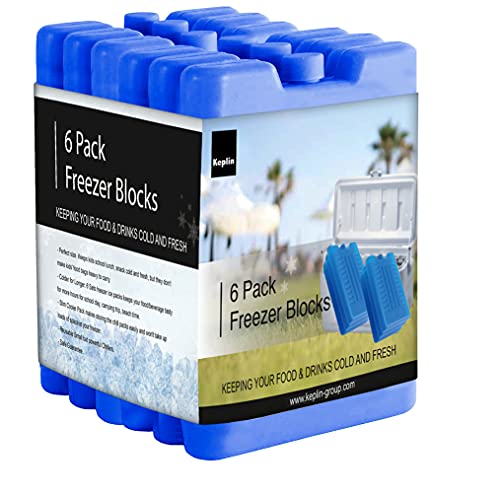 KEPLIN 6 Pack Home Freezer Blocks for Family - Long Lasting Reusable Ice Boards, Portable Cool Box Keeps Food, Drink, Lunchboxes Cooler for Hours (6pk Freezer Blocks)