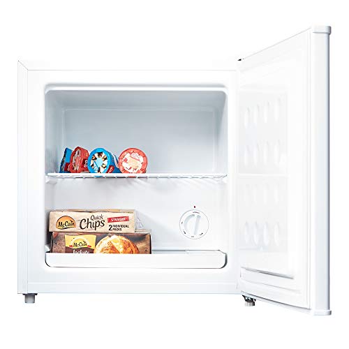 Cookology MFZ32WH 32 Litre Capacity Small Table Top Mini Freezer, with Adjustable Temperature control and Legs, Removable Wire Shelf and a 4 Star Freezer Rating - In White