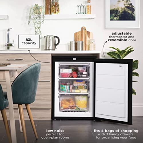 Russell Hobbs RH55UCFZ6B Freestanding Black 55cm Wide 83 Litre Under Counter Freezer with 2 Year Guarantee