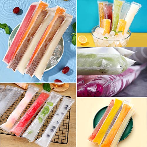 120 Disposable Ice Popsicle Mold Bags BPA Free Freezer Tubes With Zip Seals For Healthy Snacks,Yogurt Sticks,Juice & Fruit Smoothies,Ice Candy Pops Comes With A Funnel (11"x2")