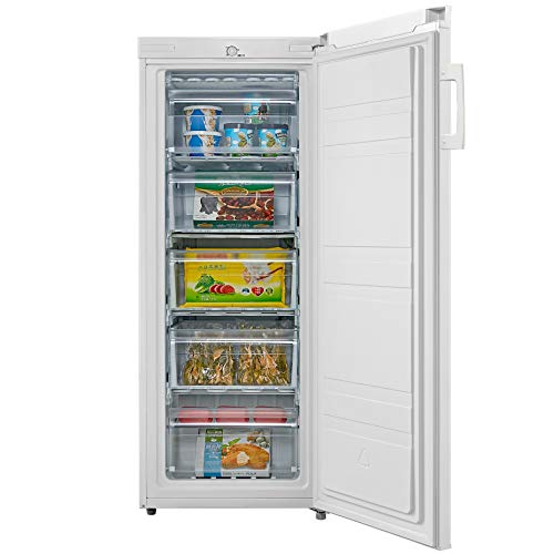 Cookology CTFZ160WH 160L Tall Freestanding Upright Freezer, 5 Large Freezer Drawers, Adjustable Temperature Control and Legs, Reversible door and 4 Star Freezer Rating - In White