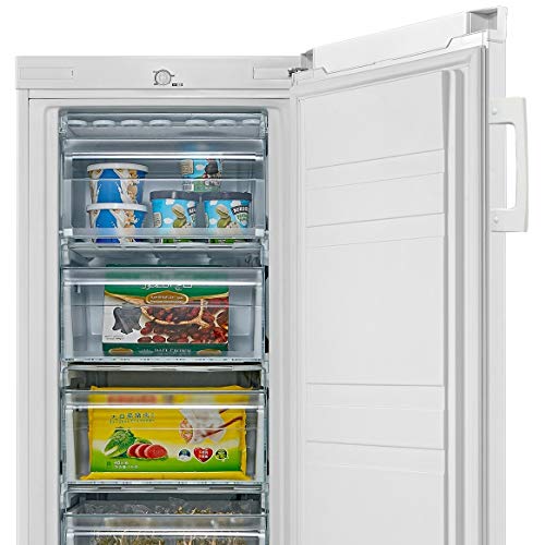 Cookology CTFZ160WH 160L Tall Freestanding Upright Freezer, 5 Large Freezer Drawers, Adjustable Temperature Control and Legs, Reversible door and 4 Star Freezer Rating - In White