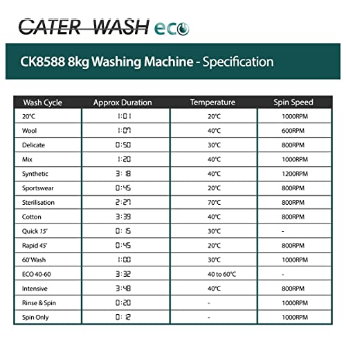 8kg Washing Machine - Cater-Wash ECO - Extra-Rinse - My Cycle - Sterilisation - 1400RPM - White - CK8588 (A+++/B)