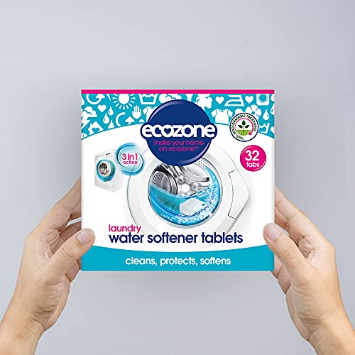 Ecozone Laundry Water Softener Tablets, De-scaler Prevents Limescale & Makes Cleaning Detergent More Effective, Protects & Maintains Washing Machine Appliance, with Salt, Vegan-Friendly (32 Tablets)