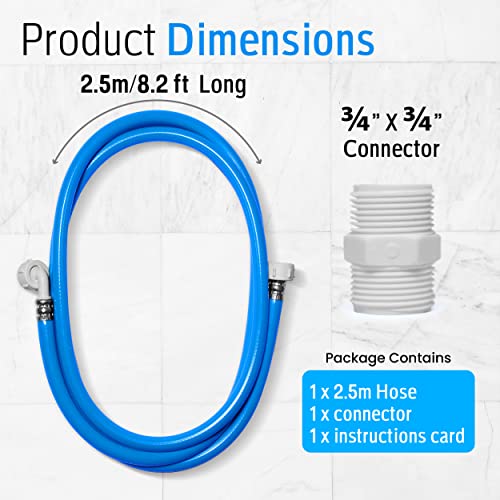 Homessentials 2.5m Long Washing Machine Hose with 3/4 x 3/4 inch Connector, Universal Cold Water Inlet Dishwasher Hose Flexible and Anti Kink, Blue