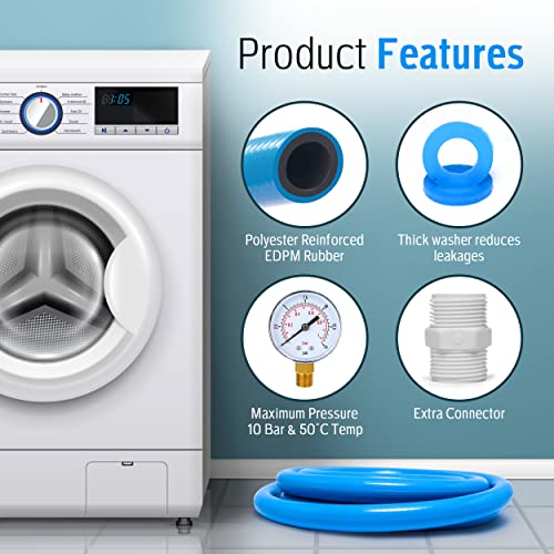 Homessentials 2.5m Long Washing Machine Hose with 3/4 x 3/4 inch Connector, Universal Cold Water Inlet Dishwasher Hose Flexible and Anti Kink, Blue