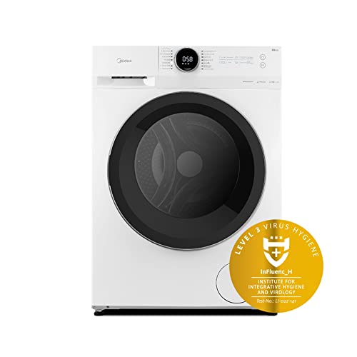 Midea MF200W70B/E Freestanding Washing Machine, BLDC Motor, Bright LED Display, Health Guard, Steam, 15‘ Quick Wash, 1400RPM, 7kg load, White