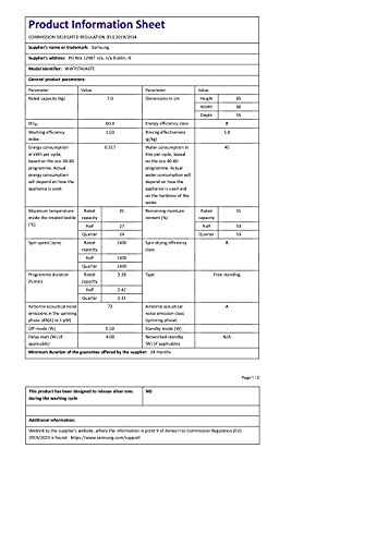 Samsung Series 5 WW70TA046TE/EU with ecobubble™ Freestanding Washing Machine, 7 kg 1400 rpm, White, B Rated
