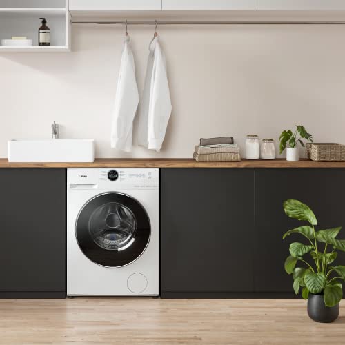 Midea MF200W70B/E Freestanding Washing Machine, BLDC Motor, Bright LED Display, Health Guard, Steam, 15‘ Quick Wash, 1400RPM, 7kg load, White