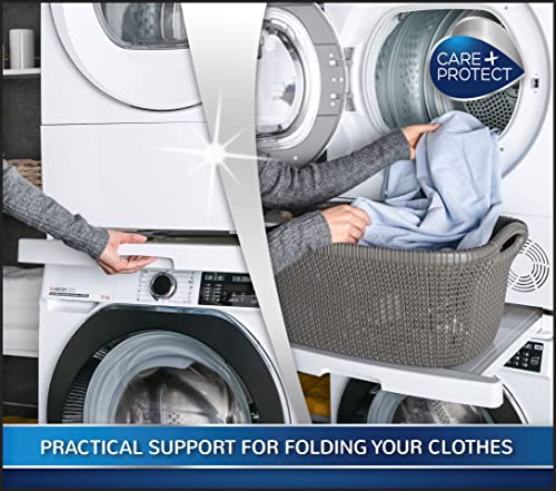 CARE+PROTECT Universal Stacking Kit with Sliding Shelf for Wachine Machines and Dryers, Suitable for Washing Machines with Depth 47-62 cm, Rounded Control Panel Front; Dryer with Depth 58cm