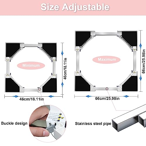 NIUXX Universal Stacking Kit for Washer and Dryer, Adjustable Stacking Frame Kit Fit for 46-66 cm Washing Machine and Tumble Dryers, Stacking Shelf with Ratchet Ropes and Anti Vibration Feet