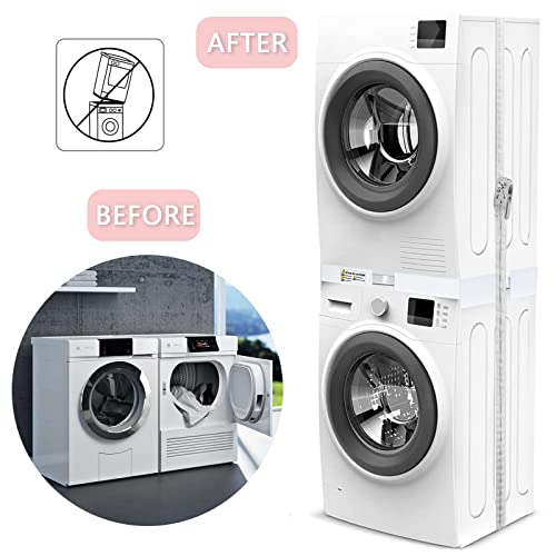 NIUXX Universal Stacking Kit for Washer and Dryer, Adjustable Stacking Frame Kit Fit for 46-66 cm Washing Machine and Tumble Dryers, Stacking Shelf with Ratchet Ropes and Anti Vibration Feet