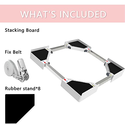 NIUXX Universal Stacking Kit for Washer and Dryer, Adjustable Stacking Frame Kit Fit for 46-66 cm Washing Machine and Tumble Dryers, Stacking Shelf with Ratchet Ropes and Anti Vibration Feet
