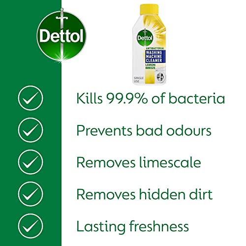 Dettol Antibacterial Washing Machine Cleaner, Removes Limescale, Dirt & Bad Odours, Lemon Breeze , Pack of 3 x 250ml