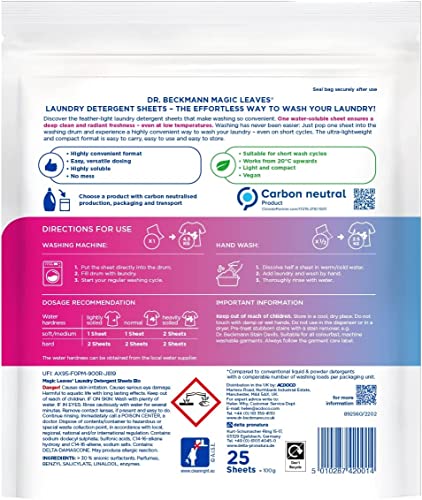 Dr. Beckmann MAGIC LEAVES Laundry Detergent Sheets BIO | 25 Sheets