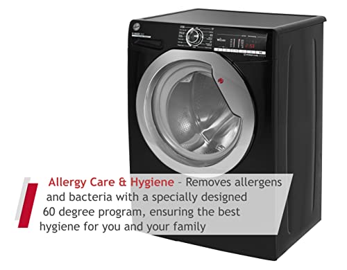 Hoover H3WS4105TACBE-80 10kg 1400rpm Freestanding Washing Machine, WIFI Connected, Steam, Black with Chrome door