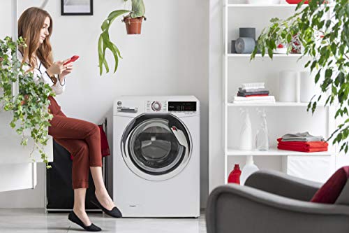 Hoover H-Wash 300 H3WS495TACE Free Standing Washing Machine, WiFi Connected, 9KG, 1400 rpm, White with Chrome door