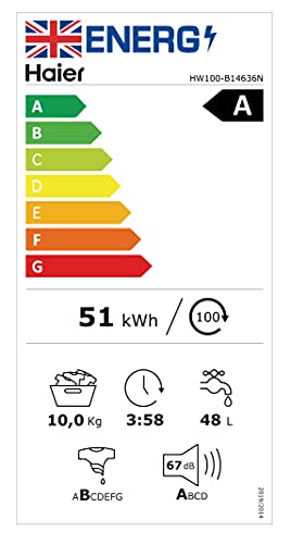 Haier HW100-B14636N Freestanding Washing Machine with LED Display, 10kg Load, 1400RPM, Direct Motion, White