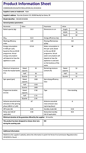 Haier HW100-B14636N Freestanding Washing Machine with LED Display, 10kg Load, 1400RPM, Direct Motion, White