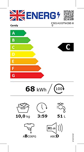 Candy Smart Pro CSO14103TWCBE Freestanding Washing Machine, WiFi Connected, 10 kg Load, 1400 rpm, Black