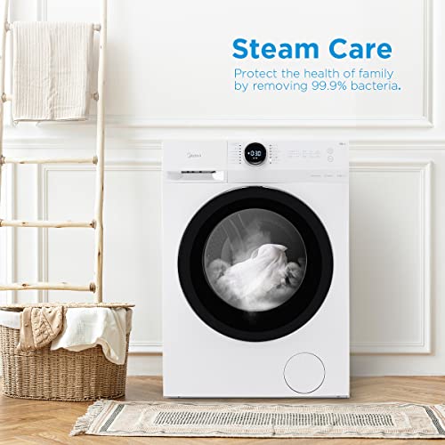 Midea MF20EW90WB Freestanding Washing Machine, BLDC Motor, Bright LED Display Lunar Dial, Steam, Allergy Care, Half-Load, Add Garment, Delay Start, Child Lock, App Control, 9kg White