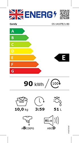 Candy Smart Pro CS1410TE Freestanding Washing Machine, 10 kg Load, 1400 rpm, White
