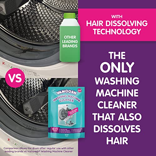 Vamoosh 6-in-1 Washing Machine Cleaner, Dissolves Hair, Eliminates Bad Odours, Removes Limescale, Deep Clean, Leaves Smelling Fresh, Antibacterial, Descales, 1 Sachet, 1 Wash