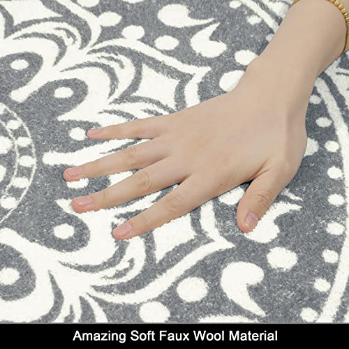 Pauwer Large Round Area Rugs for Living Room 160 cm Soft Plush Fluffy Bobo Carpet Rug Non Slip Machine Washine Bedside Floor Rug for Bedroom,Dark Grey