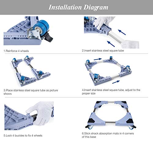 ilauke Adjustable Base for Washing Machine, Appliance Wheels Base for Fridges, Multi-functional Movable Base for Dryers, Refrigerators, Freezers, Easy to Move (45-75cm)